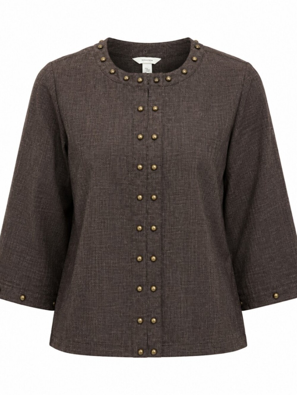 CJ Banks Plus Size Brown Hook Eye Closure Stud-Trim Brown Casual Women Blazer 3X
